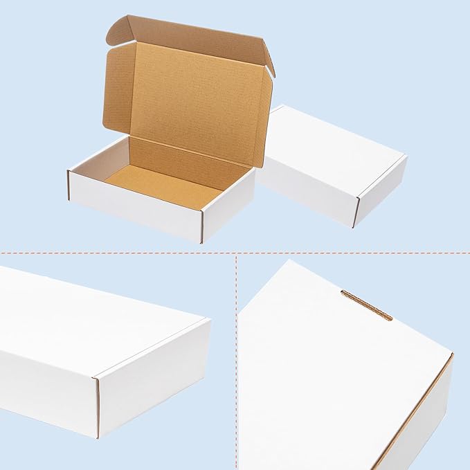 Shipping Boxes 12x9x2" 30 Pack - White Corrugated Cardboard Box Mailers for Small Business, Literature Mailer Box Packaging Supplies