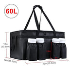 Insulated Food Delivery Bag with 4 Cup Holder and Bottom Support, XX-Large Insulated Grocery Bags Keep Food Hot/Cold, Cooler Bags with Drink Carrier, Food Carrier Catering Bag for Events, Black