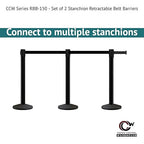 Crowd Control Warehouse CCW Series RBB-150 - Set of 2 Stanchion Retractable Belt Barriers - 16 Foot, Blue Belt with Polished Stainless Steel Post - Easy Assembly