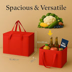 musbus 2-Pack XL-Large Insulated Grocery Shopping Bags, Red, Reusable, Heavy Duty, Zipped Zipper,Collapsible,Tote,Cooler,Groceries,for car,Recycled Material Warm Foldable Bag…