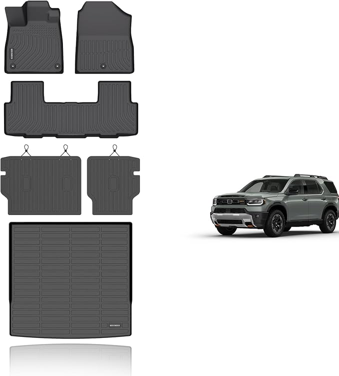 KELCSEECS® Floor Mats & Cargo Liner with Seatback Mats for 2026 Honda Passport,All Weather Protection TPE Floor Liners Full Set Passport Accessories Black