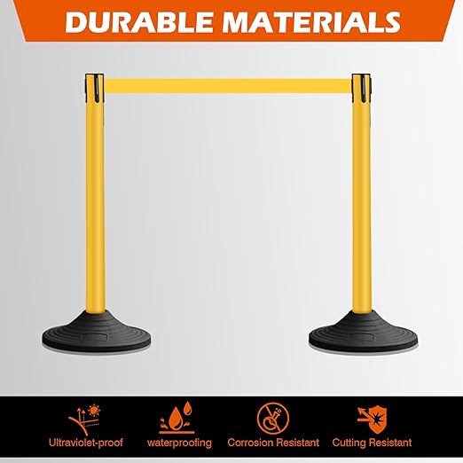 6 Pack Yellow Crowd Control Stanchions with 10FT Belts and Rubber Base, Queue Barrier Posts for Events, Stores, and Public Safety