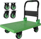 WUD Folding Push Cart Platform Trolley – Thickened Reinforced Steel, 360° Swivel Wheels, 28.7″×19.3″, Load Capacity 661 lb, Green