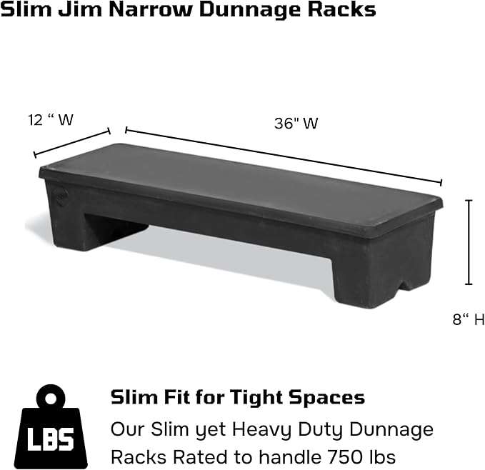 Slim Jim Narrow Heavy-Duty Plastic Poly Dunnage Rack for Warehouses and Commercial Storage 36" x 12" x 8" with 750 lb Capacity | For Wareshouse, Storage, and Merchandising
