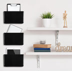 Tenceur 12 Pcs Plastic Single Pocket Wall Mount File Holder with Double Sided Adhesive Tape and Screws Wall File Hanging Folder Letter Paper Mail Organizer for Office Home Classroom(Black)