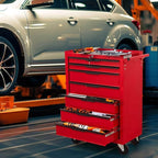 7-Drawer Rolling Tool Chest Cabinet, Heavy-Duty Metal Tool Box with Wheels, Lockable Storage Organizer, Mobile Tool Cart for Garage, Workshop, Warehouse – Red