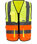 Small High Visibility Safety Vest with 7 Pockets, Multi Frontal Pockets Lighetweight Safety Vest with Reflective Strips and Zipper, Yellow&Orange Color Mixed