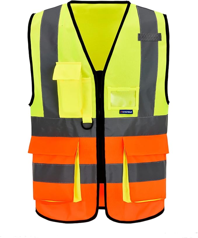 A-SAFETY orange and yellow construction worker vest