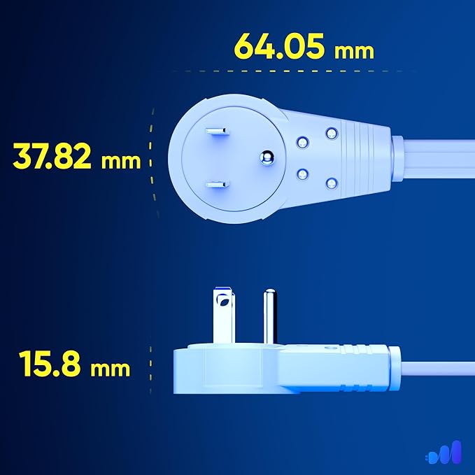 Maximm Cable 15 Ft 360° Rotating Flat Plug Extension Cord/Wire, 16 AWG Multi 3 Outlet Extension Wire, 3 Prong Grounded Wire - White - UL Certified