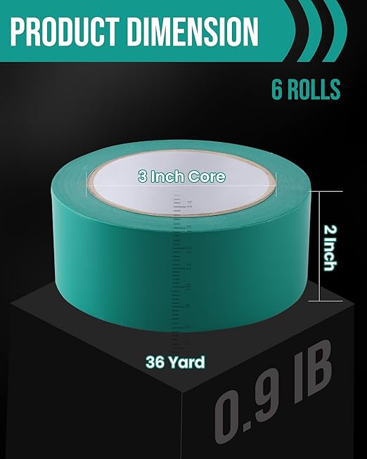 Lichamp 6 Rolls Vinyl Tape, Premium Safety Marking and Traffic Floor Marking Tape, Bundling, Social Distancing, 2 Inch x 36 Yards per Roll, 216 Total Yards, Green
