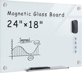 Mifuro Magnetic Glass Whiteboard，24"x18" Wall Mounted Frameless Dry Erase Board for Office, Home & School White