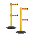 CCW Series WBB-200D - Set of 2 Retractable Dual Belt Stanchion Safety Barrier, Heavy-Duty Rubber Base Yellow Post (11 Foot Belt, Magenta and Yellow Diagonal Belt)