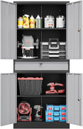 71" Metal Cabinet-Black&Gray Heavy Duty Storage File Cabinet Steel Tool Cabinets with Shelves, Lockable Doors and Drawers- for Garage, Pantry, Warehouse - Assembly Required