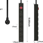 KF Matel 6 Outlet Power Strip Surge Protection 2100J,Heavy Duty Wide Space Power Strip with Flat Plug/Upgraded Switch,15A/1875W/14AWG 6FT Extension Cord in Home,Garage,Shop