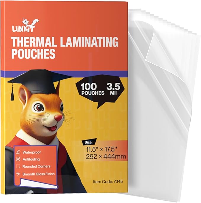Uinkit 3.5Mil 100Pack Clear Laminating Sheets, Menu Size, 11.5 x 17.5-Inch Laminate Pouches, Protector for Photo Papers, Use in Office School Supplies, Rounded Corner