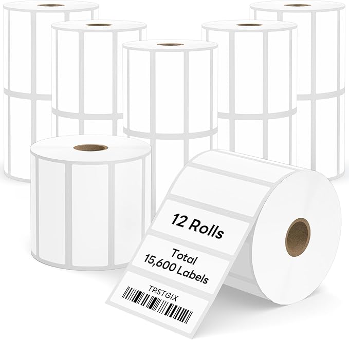 3" x 1" Direct Thermal Labels, Strong Adhesive Barcode & Return Address Stickers Compatible with Zebra, Rollo, Munbyn & Most Desktop Thermal Printers (12 Rolls / 15600 Labels), TRSTGIX