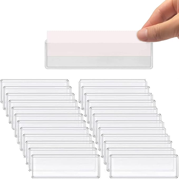Label Holders Adhesive Shelf Tag Clear Shelf Tag Index Card Pockets Plastic Drawers File Cabinet Storage Bins Label Holder for Supermarket Bookshelf Mailbox Business Kitchen,Pack of 60