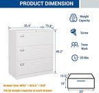 Lateral File Cabinet with Lock, 3 Drawer Large Metal Filing Cabinet,Home Office Lockable Storage Cabinet for Hanging Files Letter/Legal/F4/A4 Size-Assembly Required