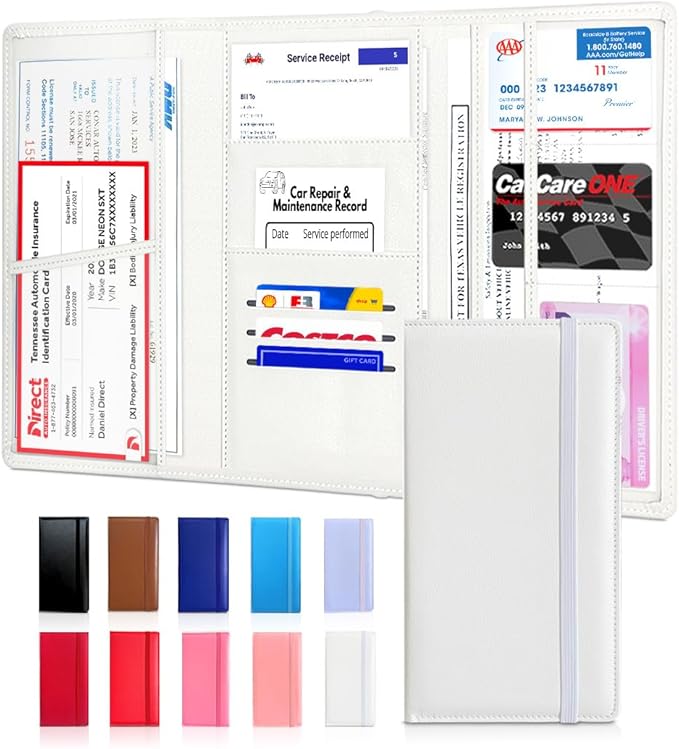 LINTRU Car Registration and Insurance Holder Trifold, Oversized Fit with Reinforced Construction, Matte PU Leather Vehicle Glove Box Organizer for Documents, Car Accessories for Men and Women