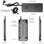 18 Outlets Surge Protector Power Strip - 15 Feet Flat Plug Heavy Duty Extension Cord with 18 Widely Outlets and 4 USB Ports, 2100 Joules, Black, ETL Listed