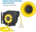 DEWENWILS 40FT Retractable Extension Cord Reel, Heavy Duty Power Cord Reel with 3-Lighted Triple Outlets, 12AWG/3C SJTOW Cord, 15A Circuit Breaker, Wall/Ceiling Mounted, UL Listed, Yellow