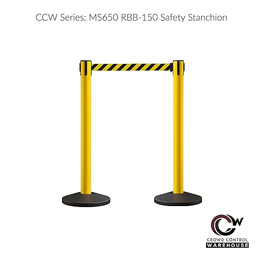 Crowd Control Warehouse CCW Series RBB-150 - Set of 2 Stanchion Retractable Belt Barriers - 16 Foot, Blue Belt with Yellow Post - Easy Assembly