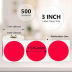 3 x 3Inch Round Color Coding Labels Circle Thermal Labels Printable Waterproof 500Pcs Round Stickers Adhesive Writable for Office,Home,Garage,DIY Sticker,Barcodes,Name Tag, Red