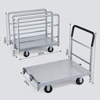 Steel Panel Cart, Lumber Cart with Flexible＆Quiet Wheels, Heavy Duty Drywall cart with 1Front and 3Side Handrails, 2500 LBS Industrial Grade Weight Capacity