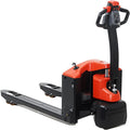 Full Electric Pallet Jack Truck 3300Lbs Capacity with Emergency Key Switch 48‘’x27'' Fork Size Powered Lithium Battery Truck for Factory, Warehouse, Supermarket, Multi-Function Handle (Red)