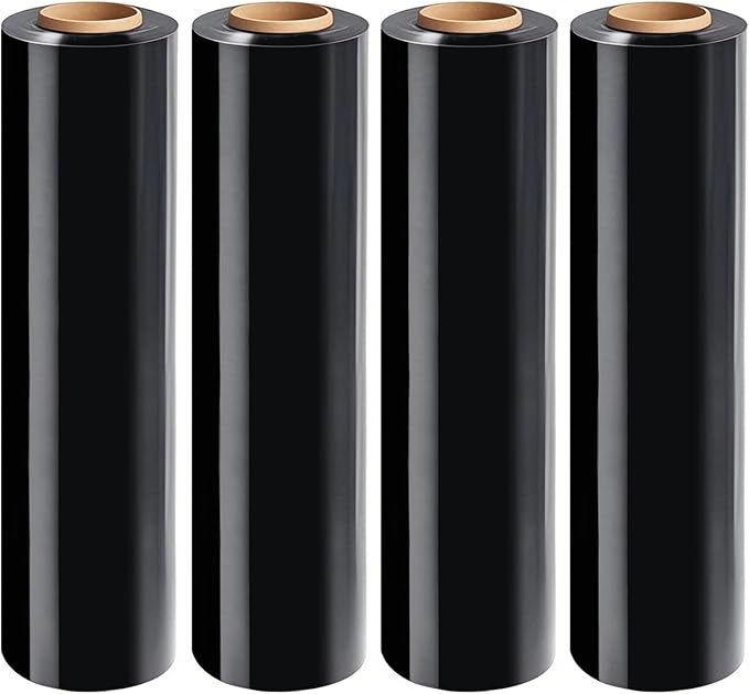 18" Black Stretch Wrap Roll, Heavy Duty 18in 1500ft Shrink Wrap Roll, 80 Gauge Industrial Strength Stretch Film, Stretch Wrap for Moving, Plastic Wrap for Pallet Wrapping Shipping(4 Rolls)