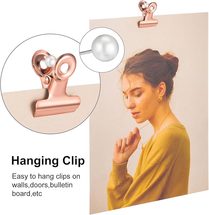 40 Pack Metal Clips 0.87 Inch Small Bull Binder Paper Clips for Picture Photo Crafts Food Bags Home Office Supplies(Rose Gold)
