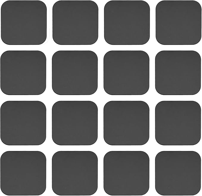 SALEX Phone Metal Stickers for Magnetic Mount - Replacement Set of 16 Car Magnet Square Metal Plates Inside Cell Phone Case. Black Sticky Small Thin Iron Discs with 3M Adhesive Backing for Crafts DIY