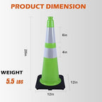8 Pack 28 Inch Green PVC Traffic Cones Black Base Stable Flexible, Road Safety Construction Zone Crowd Control Safety Cones Outdoor Use (8, Green, 28 Inch)