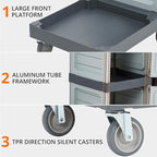 Commercial 3-Shelf Janitorial Cart with 2 Cabinets/Shelves, Commercial Traditional Wheeled Cleaning Cart with Cover and Oxford Bag, 300 Lb Capacity, Suitable for Schools, Hotels, Apartments