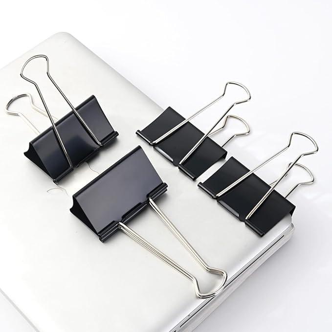 Jumbo Binder Clips, 3 Inch (6 Pack), Standard 75mm, Black, Drawing Board Clips, Fold Clamp, Paper Clips, Office and School Supplies