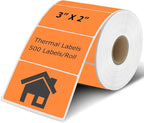 3" x 2" Thermal Labels Stickers Orange, Thermal Printer Shipping Stickers, Multipurpose Inventory Self-Adhesive Direct Thermal Label for Small Business (500 Labels/Roll)