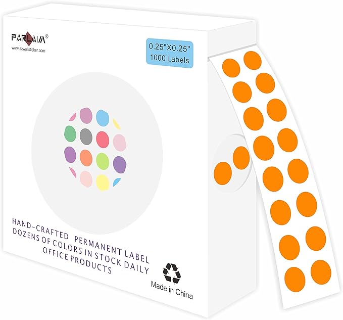 PARLAIM 1000 PCS Color Coding Labels Circle Dot Stickers,1/4 Inch Roll Colorful Coding Label Sticker for Office,Student Classroom (Orange)