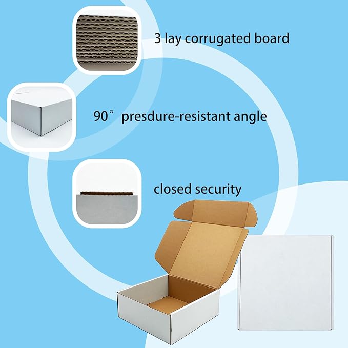 8x8x3 inch Shipping Boxes, White Corrugated Cardboard Box Literature Mailing Shipping Packaging Recyclable Storage Boxes and Craft Gifts Giving Products Business White Box Set of 25 (8''x8''x3'')