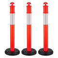 VEVOR 3 Pack Traffic Delineator Posts, 48 inches Traffic Safety Cones with Fillable Base and Reflective Strips, Heavy Duty Delineator Posts for Construction Site, Parking Lot, Crowd Control, Red