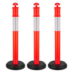 VEVOR 3 Pack Traffic Delineator Posts, 48 inches Traffic Safety Cones with Fillable Base and Reflective Strips, Heavy Duty Delineator Posts for Construction Site, Parking Lot, Crowd Control, Red