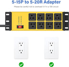 CCCEI 2PCS Heavy Duty Power Strip Surge Protector 20 AMP, 8 Outlets 12 Gauge Shop Garage Metal Multiple Outlets, 4 FT Extension Cord 5-15P Adapter High Amp 6-20R T-Slot 20a for Appliance Yellow.