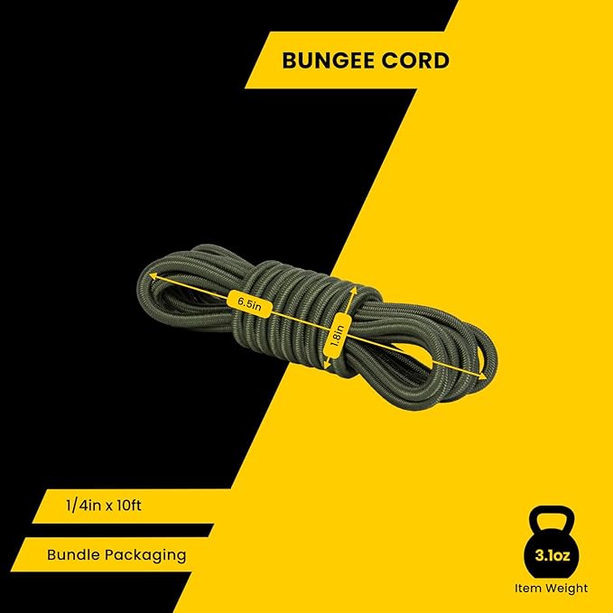 Bungee Cord Elastic Shock Cord 1/4" x 10' Bungee Rope for DIY, Tie Downs, Kayak and Outdoor - Army Green