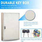 UMEKEN Key Box Wall Mount 100 Position Metal Valet Car Key Cabinet Lock Box with Key Tags, Vehicle Key Holder Lockbox Key Organizer Safe Storage Locker Box, Cream