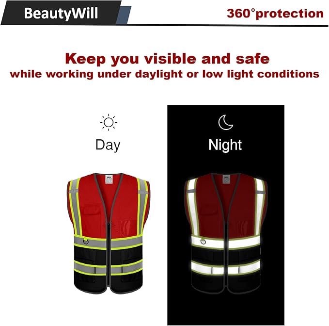 BeautyWill Custom Logo Safety Vest Class2 High Visibility Reflective Vest Breathable Construction Vest