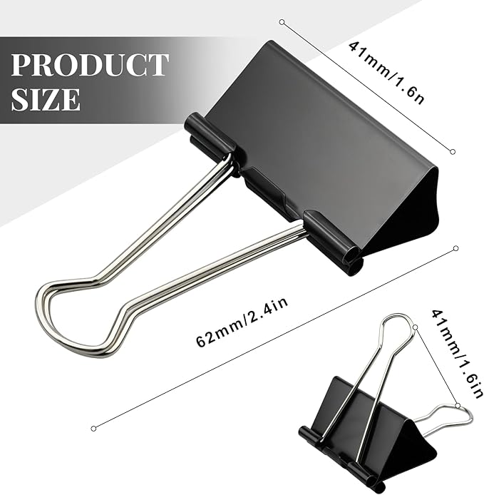 60 Pack Large Binder Clips 1.6 Inch Binder Paper Clip Big Paper Clamps for Office, School, Home