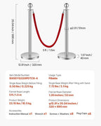 VEVOR Stanchions and Velvet Ropes 8Pcs, Hollow Base with Stainless Steel Post, 4 Red Velvet Ropes and Posts, Crowd Control Barriers Silver Stanchions, Red Carpet Runner Poles for Party Supplies