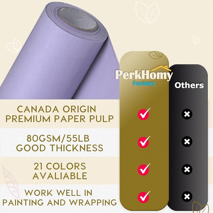 PerkHomy 24" x 2,400" (200') Light Purple Kraft Paper Roll for Craft Bulletin Board Paper Art Table Covering Crafting Gift Wrapping Bouquet Packing Parcel 80GSM 55LB (Light Purple, 24" x 200')