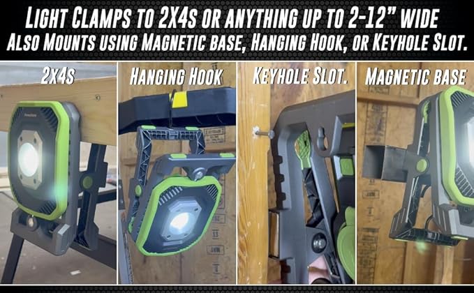 PowerSmith LED Clamp Work Light 3000 Lumen Clip On Rechargeable Light Powered with120V AC or Rechargeable Battery