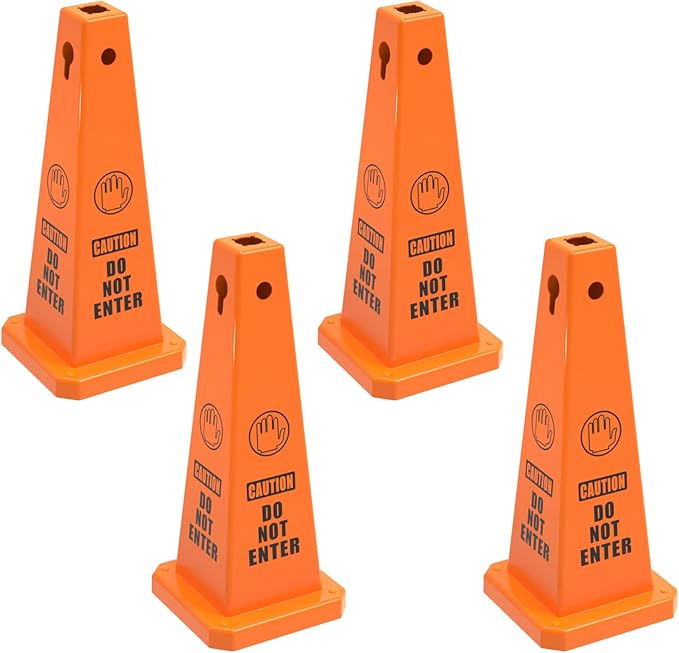 Caution Wet Floor Sign, 26.4-Inch Safety Cone, 8 Pack Yellow Plastic, High-Visibility, Non-Fading, Slip-Resistant Base, Stackable, Indoor Outdoor Warning Sign-4 Pack