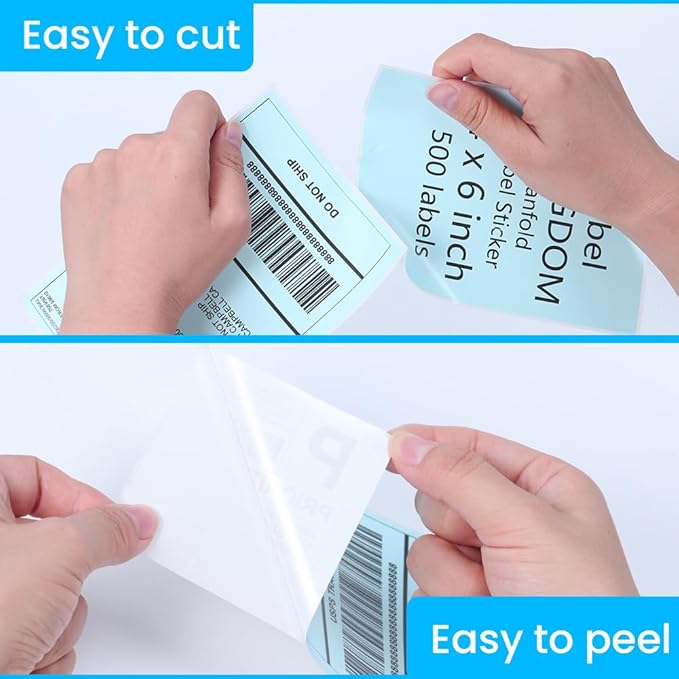 Label KINGDOM Thermal Label Printer Paper, 4"x 6" 500-Fanfold Blue Stickers for Polono, Phomemo Direct Thermal Printer for Shipping Address Label, 1 Roll